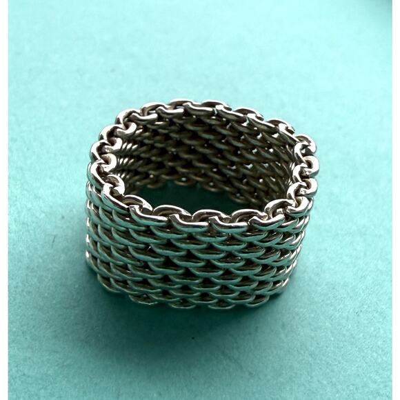 Tiffany & Co Silver Wide Mesh Somerset Woven Band Ring 5.75 - Picture 4 of 12